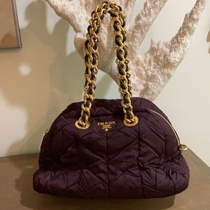 Authentic Prada Handbag with Gold Chain Handle.